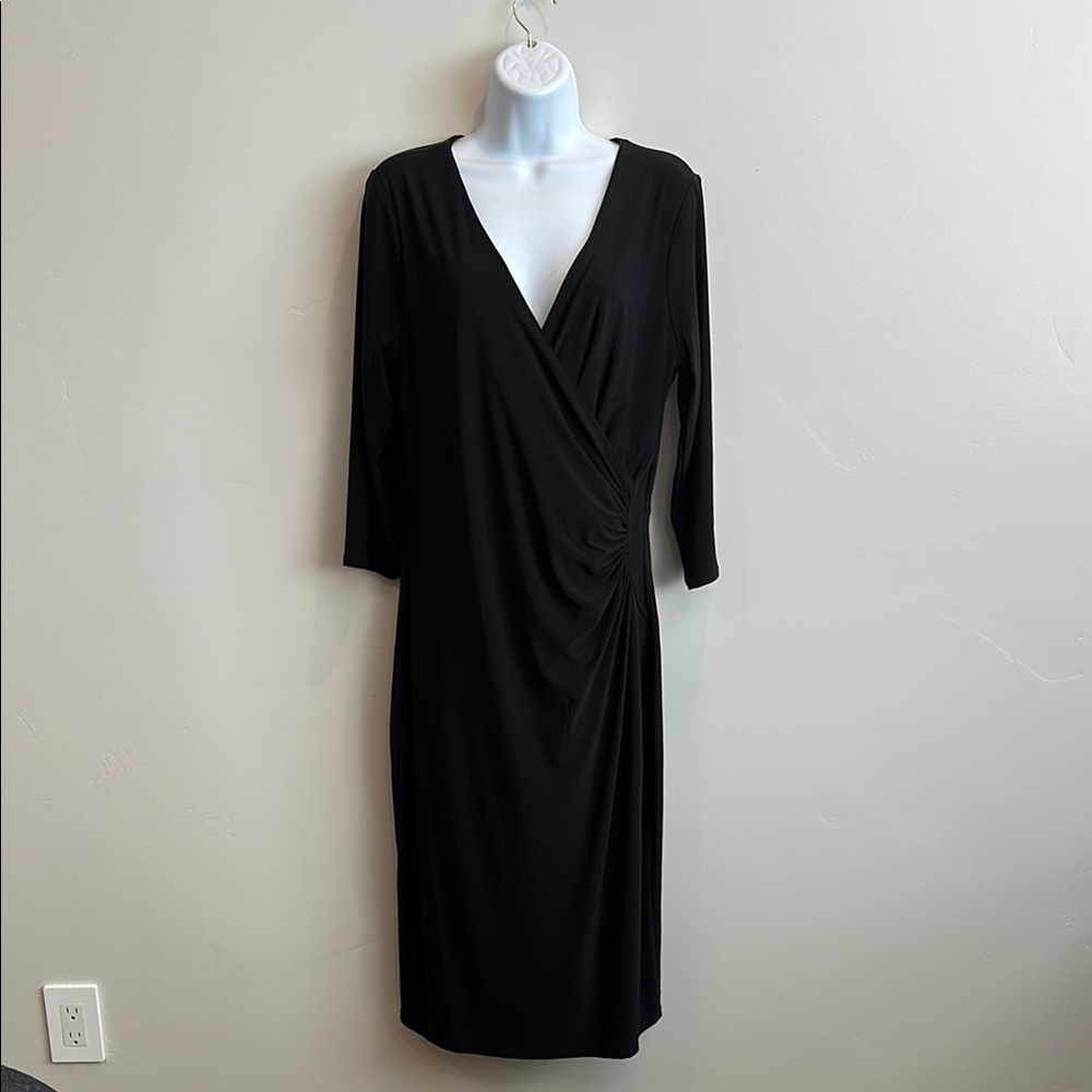 NWT White House Black Market Black Wrap Dress Size L Long Sleeve Work Wedding